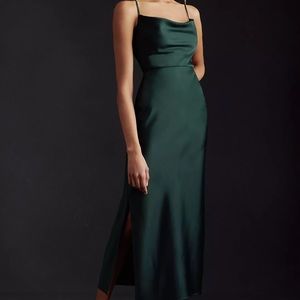 BHLDN Cali Satin Cowl-Neck Midi Slip Dress